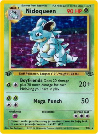 Nidoqueen (7) 007 - 1st Edition Holofoil Jungle - Holo Rare