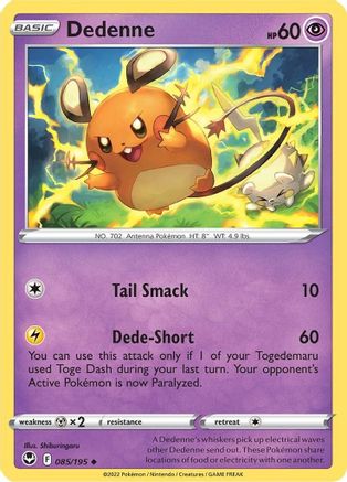 Dedenne 085 - Reverse Holofoil SWSH12 Silver Tempest - Uncommon