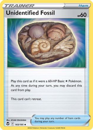 Unidentified Fossil 165 - Reverse Holofoil SWSH12 Silver Tempest - Uncommon