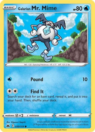 Galarian Mr. Mime 030 - Reverse Holofoil SWSH Crown Zenith - Common