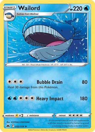 Wailord 032 - Reverse Holofoil SWSH Crown Zenith - Rare
