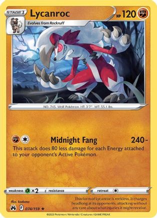 Lycanroc 074 - Reverse Holofoil SWSH Crown Zenith - Rare