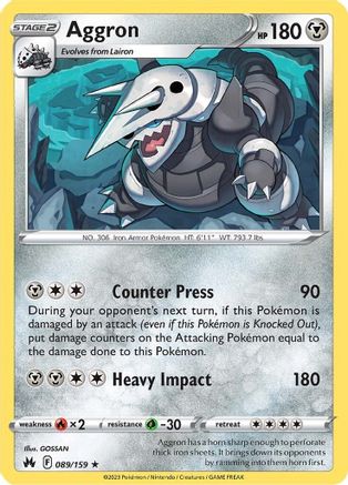 Aggron 089 - Reverse Holofoil SWSH Crown Zenith - Holo Rare