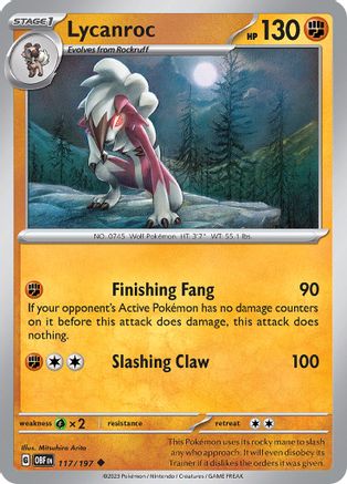 Lycanroc 117 - Reverse Holofoil SV03 Obsidian Flames - Uncommon