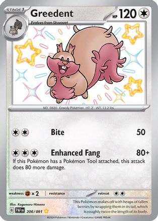 Greedent 206/091 - Holofoil SV Paldean Fates - Shiny Rare