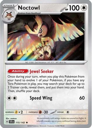 Noctowl 115 - Reverse Holofoil SV07 Stellar Crown - Rare