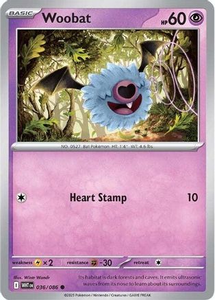 Woobat 036 - Reverse Holofoil SV White Flare - Common
