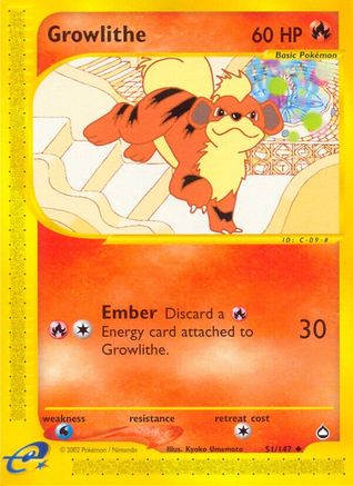 Growlithe (51) - Reverse Holofoil Aquapolis - Uncommon
