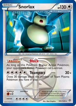 Snorlax (Team Plasma) 101 - Reverse Holofoil Plasma Storm - Rare