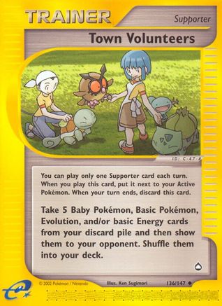 Town Volunteers 136 - Reverse Holofoil Aquapolis - Uncommon