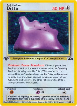 Ditto (3) 003  - 1st Edition Holofoil Fossil - Holo Rare