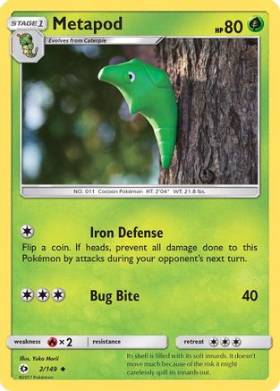 Metapod 002  - Reverse Holofoil SM Base Set - Uncommon