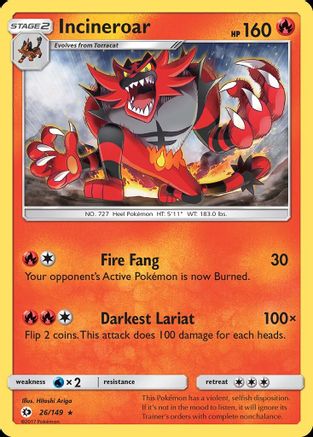 Incineroar 026  - Reverse Holofoil SM Base Set - Rare