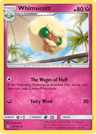 Whimsicott 091  - Reverse Holofoil SM  Guardians Rising - Uncommon