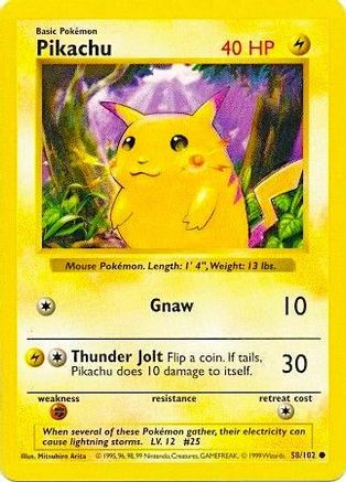 Pikachu (Red Cheeks) 058  - 1st Edition Base Set Shadowless - Common