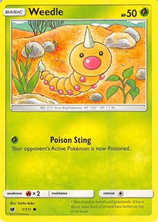 Weedle 001  - Reverse Holofoil SM  Crimson Invasion - Common