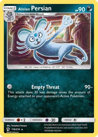 Alolan Persian 119  - Reverse Holofoil SM  Lost Thunder - Rare