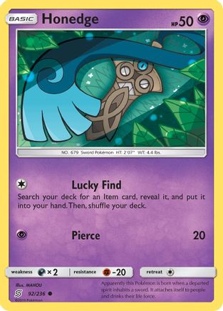 Honedge (92) 092  - Reverse Holofoil SM  Unified Minds - Common