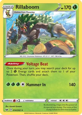 Rillaboom (014) 014  - Reverse Holofoil SWSH01 Sword & Shield Base Set - Holo Rare