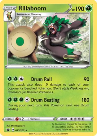 Rillaboom (015) 015  - Reverse Holofoil SWSH01 Sword & Shield Base Set - Rare