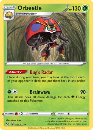 Orbeetle 019  - Reverse Holofoil SWSH01 Sword & Shield Base Set - Rare