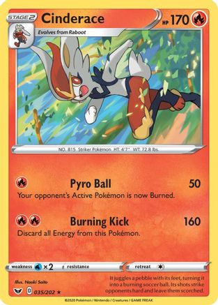 Cinderace (035) 035  - Reverse Holofoil SWSH01 Sword & Shield Base Set - Holo Rare