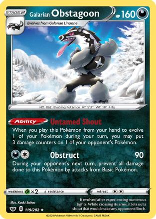 Galarian Obstagoon 119  - Holofoil SWSH01 Sword & Shield Base Set - Holo Rare