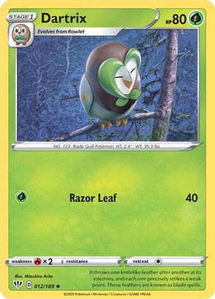 Dartrix 012  - Reverse Holofoil SWSH03 Darkness Ablaze - Uncommon