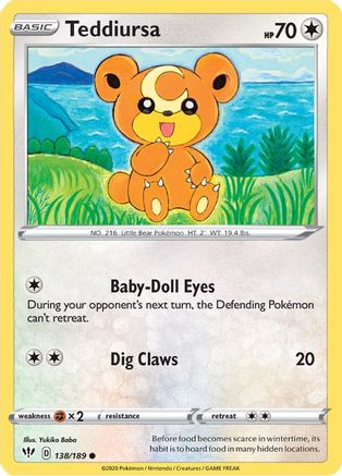 Teddiursa 138  - Reverse Holofoil SWSH03 Darkness Ablaze - Common