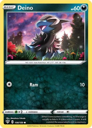 Deino 108  SWSH03 Darkness Ablaze - Common