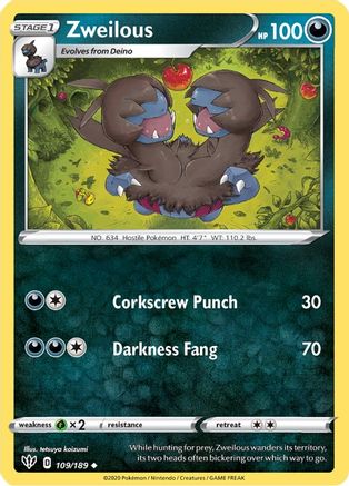 Zweilous 109  SWSH03 Darkness Ablaze - Uncommon