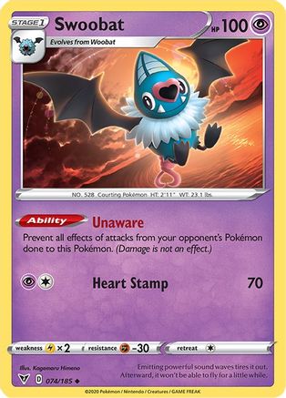Swoobat 074  - Reverse Holofoil SWSH04 Vivid Voltage - Uncommon