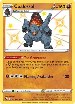 Coalossal SV069/SV122  - Holofoil Shining Fates Shiny Vault - Shiny Holo Rare