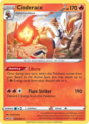 Cinderace - 034/202 (Non-Holo)/202  Deck Exclusives - Rare