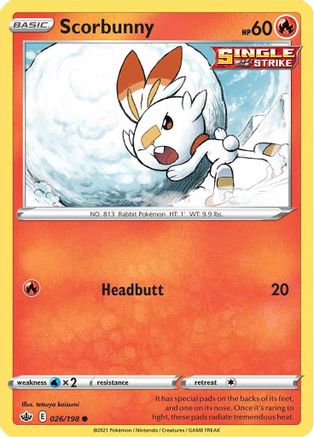 Scorbunny 026  - Reverse Holofoil SWSH06 Chilling Reign - Common