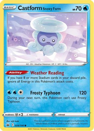 Castform Snowy Form 034  - Reverse Holofoil SWSH06 Chilling Reign - Common