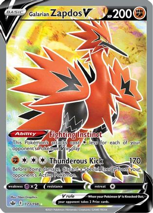 Galarian Zapdos V (Full Art) 173/198  - Holofoil SWSH06 Chilling Reign - Ultra Rare