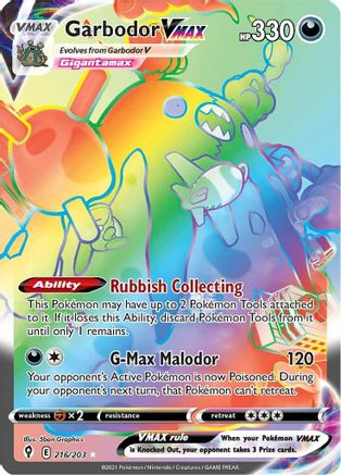 Garbodor VMAX (Secret) 216/203  - Holofoil SWSH07 Evolving Skies - Secret Rare