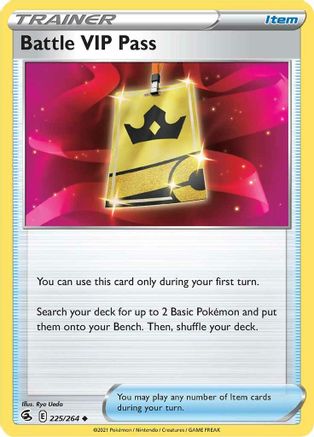Battle VIP Pass 225  - Reverse Holofoil SWSH08 Fusion Strike - Uncommon