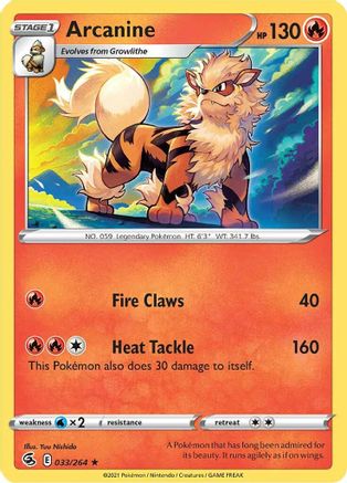 Arcanine 033  - Reverse Holofoil SWSH08 Fusion Strike - Rare
