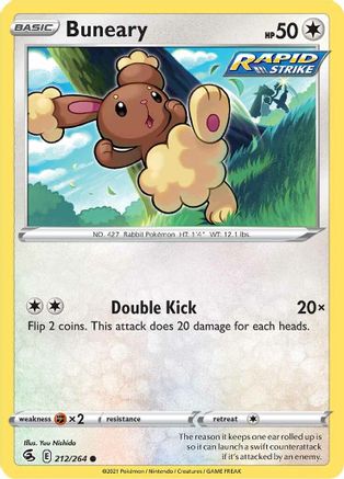 Buneary 212  - Reverse Holofoil SWSH08 Fusion Strike - Common