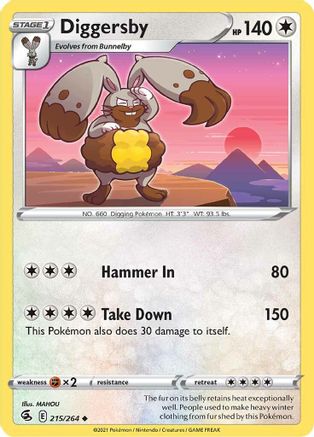 Diggersby 215  - Reverse Holofoil SWSH08 Fusion Strike - Uncommon