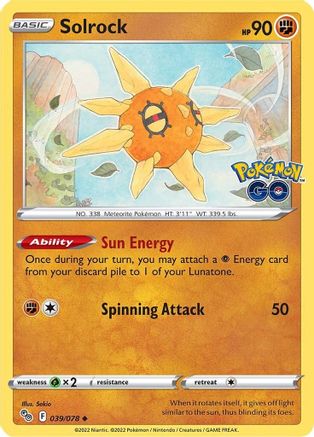 Solrock 039  - Reverse Holofoil Pokemon GO - Uncommon
