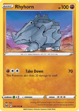 Rhyhorn 089  - Reverse Holofoil SWSH11 Lost Origin - Common