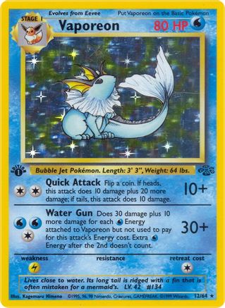 Vaporeon (12) 012  - 1st Edition Holofoil Jungle - Holo Rare