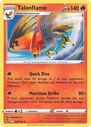 Talonflame 029  - Reverse Holofoil SWSH12 Silver Tempest - Rare