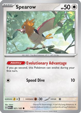 Spearow 021  - Reverse Holofoil SV Scarlet & Violet 151 - Common