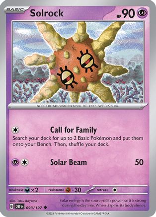 Solrock 093  - Reverse Holofoil SV03 Obsidian Flames - Uncommon