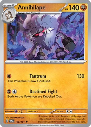Annihilape 100  - Reverse Holofoil SV08 Surging Sparks - Uncommon