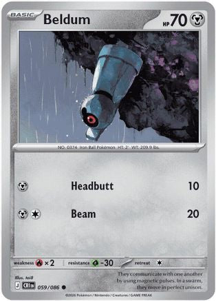 Beldum 059  - Reverse Holofoil ME04 Chaos Rising - Common